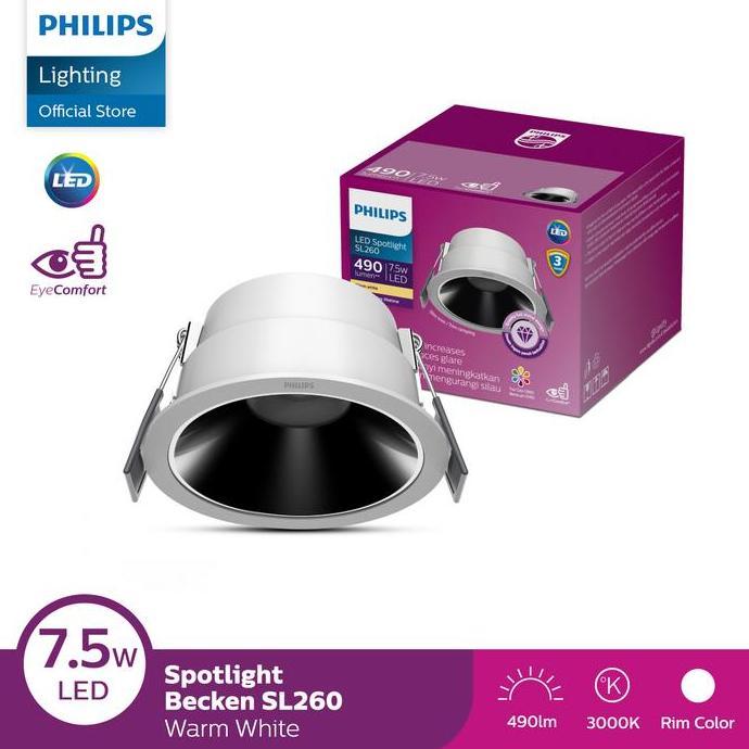 PHILIPS LAMPU SPOTLIGHT SL260 ROUND WHITE D75 7.5W 36 3000K KUNING