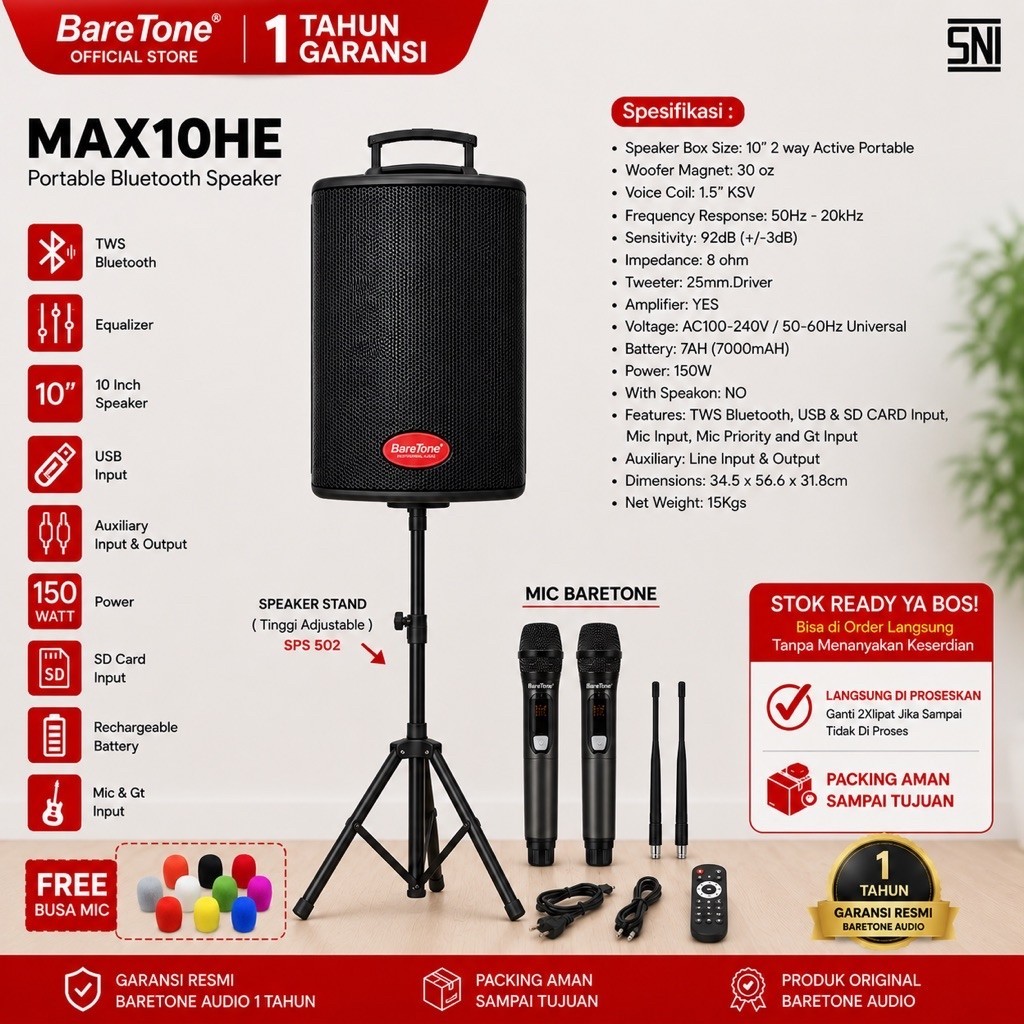 Speaker Portable Baretone Max10He Original Speaker 10inch