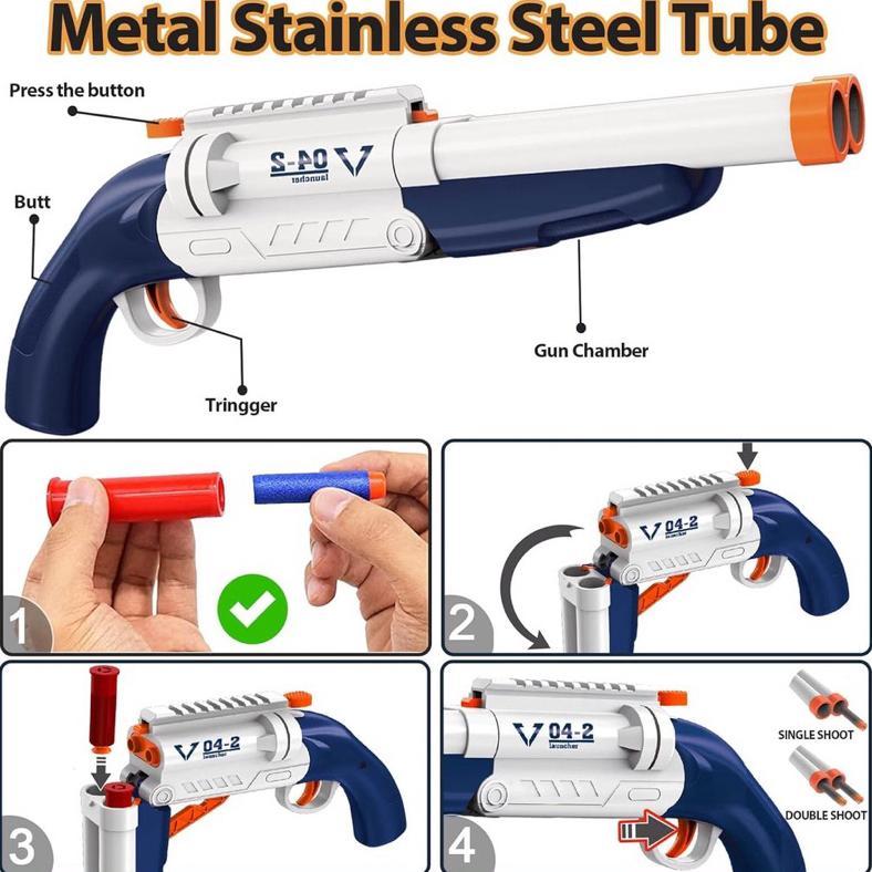 [TR] Mainan Anak Double Barrel Toy Blaster Soft Bullet kEVA Bullet Karet Shell Eject Shotgun 2 In 1 