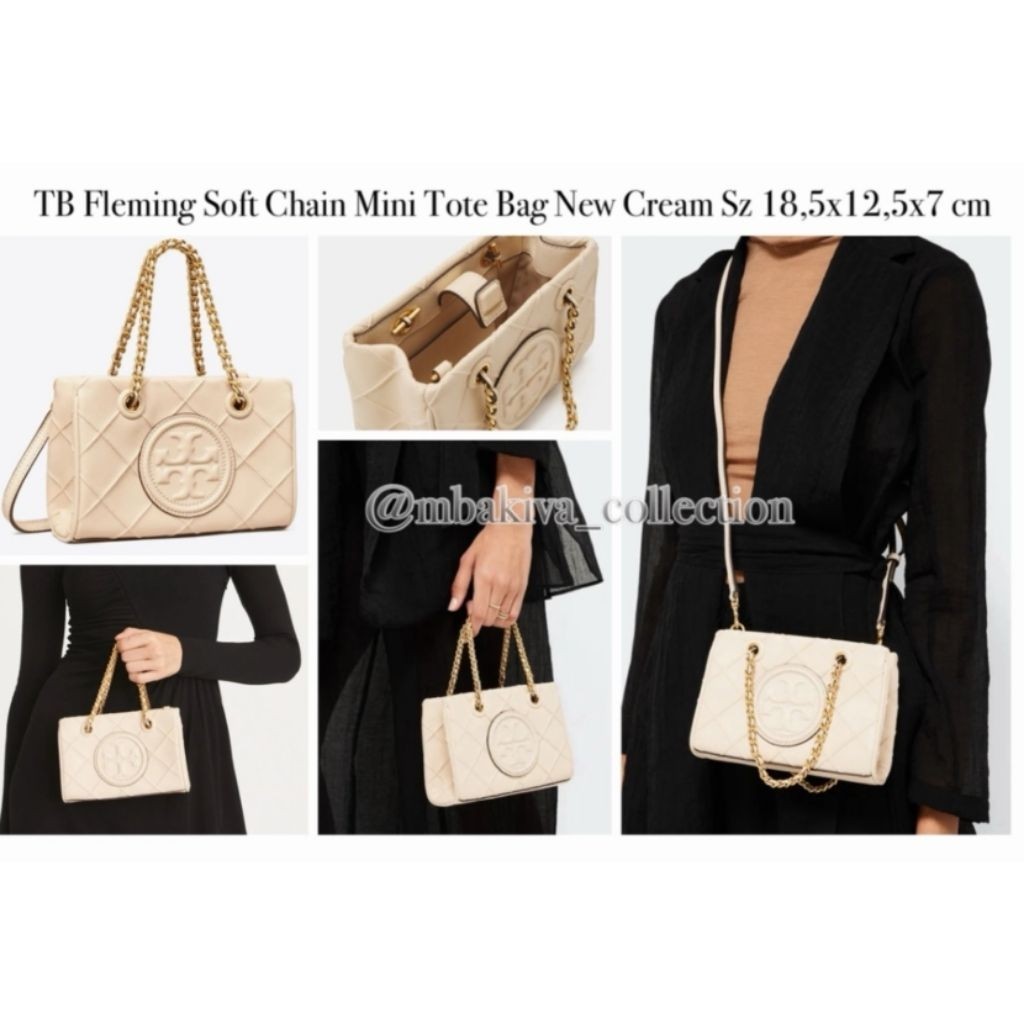 TB Fleming Soft Chain Mini Tote Bag New Cream