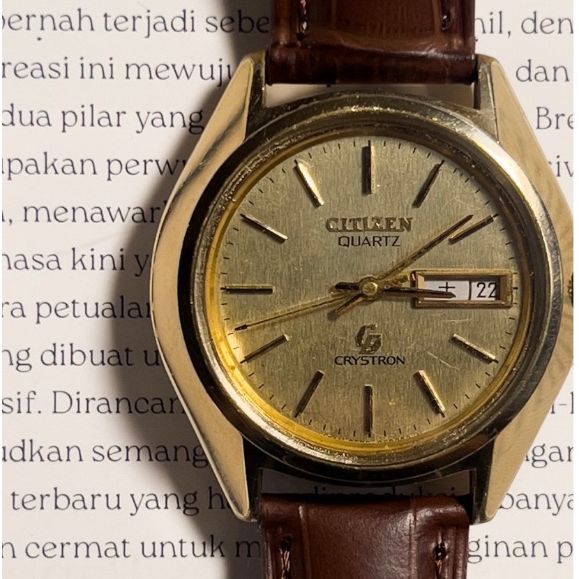 Jam Vintage Citizen CQ Crystron Gold Plated - Gold Snowflake Dial - JDM - Original