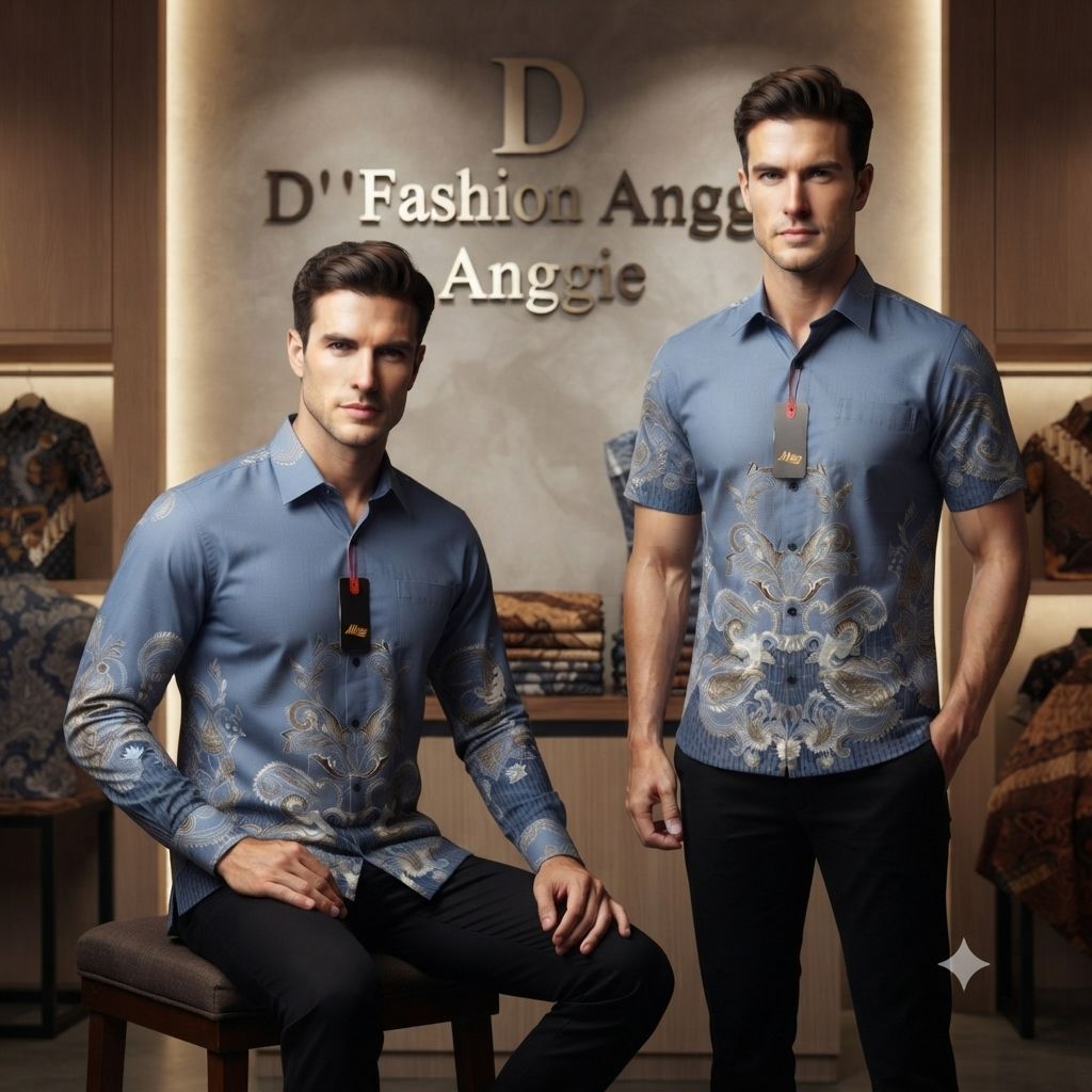 Kemeja Batik Pria Warna Biru Langit / Blue Ice Lengan Panjang & Pendek Bahan Katun Printing Premium 