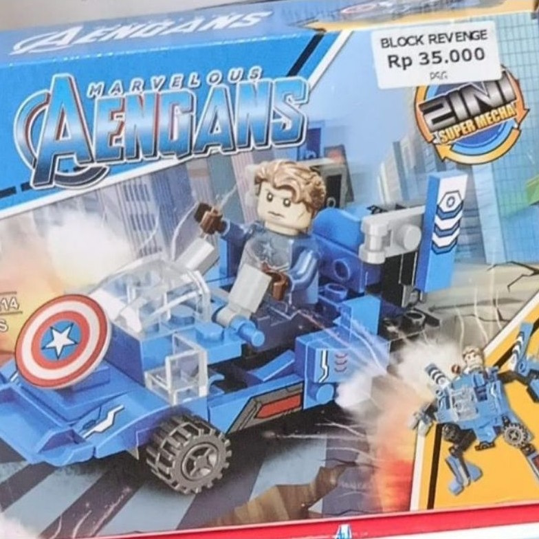 Mainan Block Avengers Marvelous Aengans 2 in 1 Super Mechana warna biru