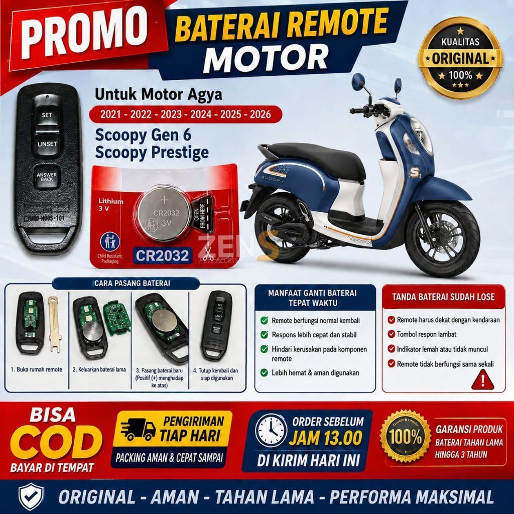 Baterai Remot Scoopy 2021 2022 2023 2024 2025 Prestige Stylish Batre Kunci Remot Keyless