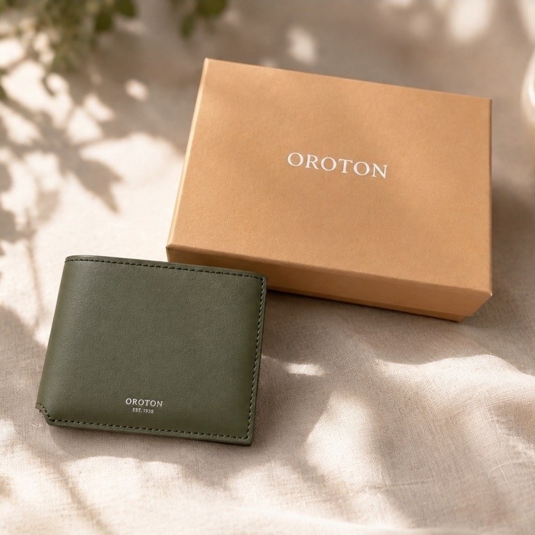 Dompet Pria OROTON lipat hijau tua dengan kotak hadiah