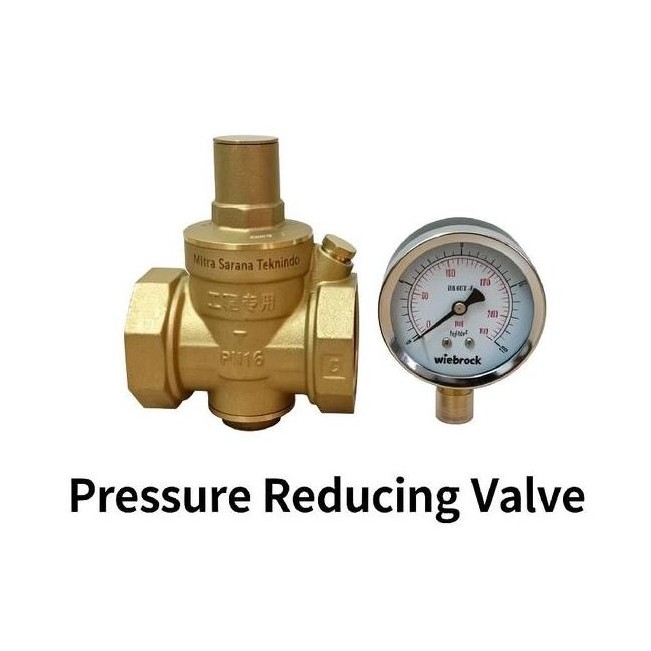 TERBARU - PRV 1" inch DN25 Kuningan Brass Pressure Reducing Valve + Pressure Gauge