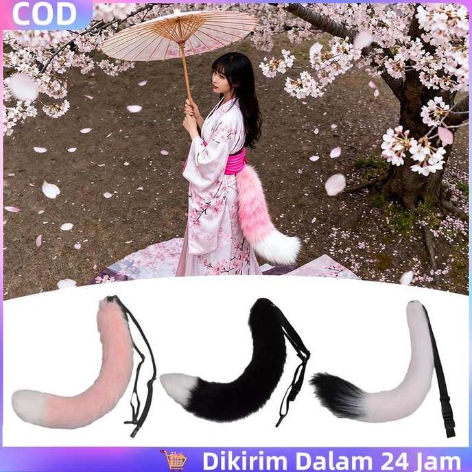 DJEESE 1pcs Ekor Cosplay Fox Tail Costume Buntut Kucing Cosplay Ekor Hewan Yang Realistis Bulu Lebat