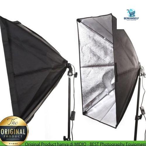 Paket Double Softbox Midio A1 + 2 Light Stand 2M + 2 Socket E27 + Tas Waterproof Pilih Ukuran Softbo