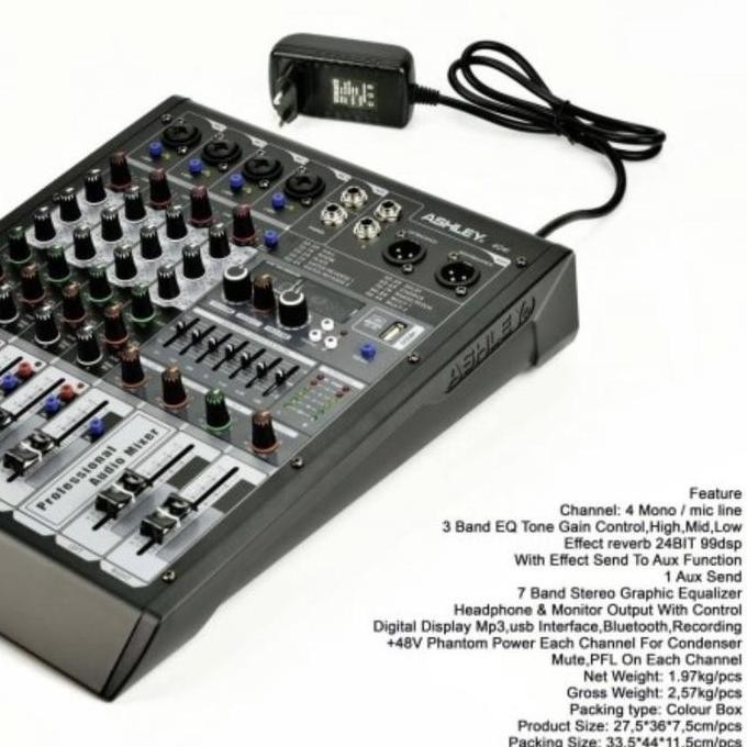Wowoi- Mixer Audio Ashley 404I 4 Chennel Equalizer Monitor Amplifier