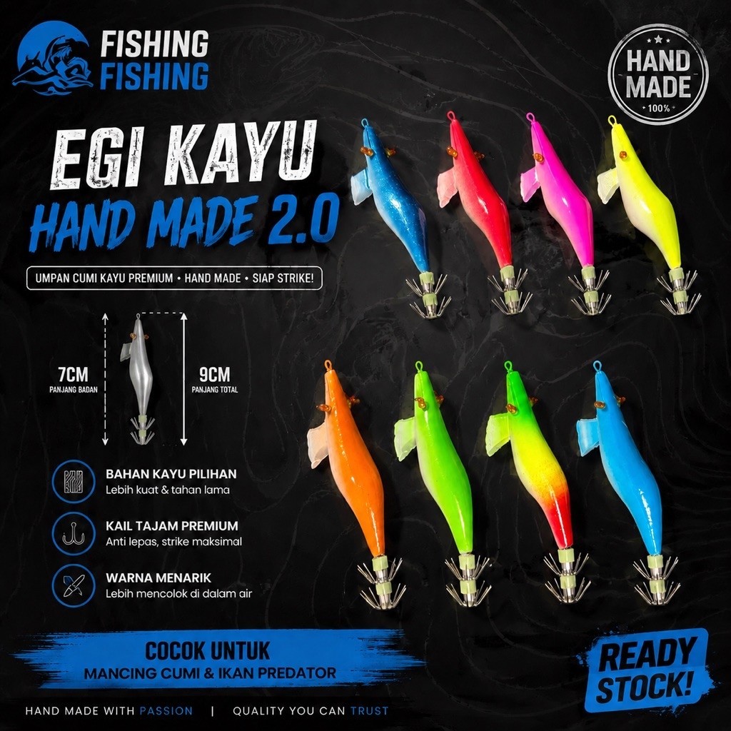 Egi Kayu Handmade 2.0 Umpan Cumi Squid Jig Premium 7cm