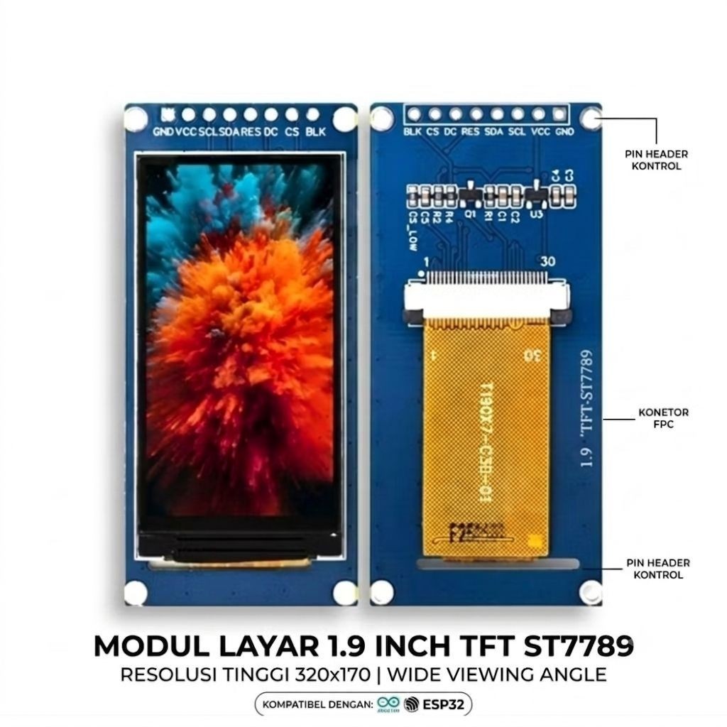 Display TFT 1.9 inch IPS FULL ANGLE driver ST7789 , 170x320 resolusion