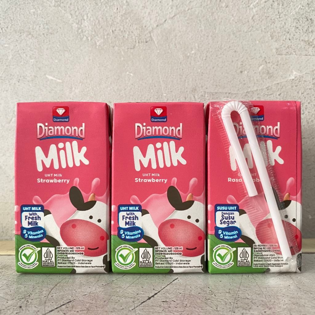 (125 ml) Susu Uht Diamond rasa strawberry | susu uht diamond