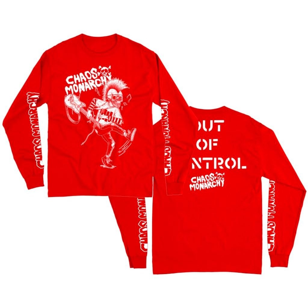 Kaos Band Punk Chaos  Monarchy - Out Of Control merah Lengan Panjang