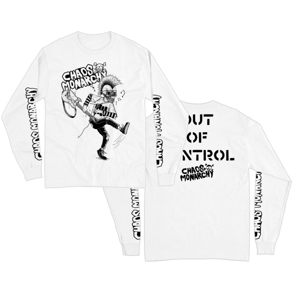 Kaos Band Punk Chaos  Monarchy - Out Of Control putih Lengan Panjang