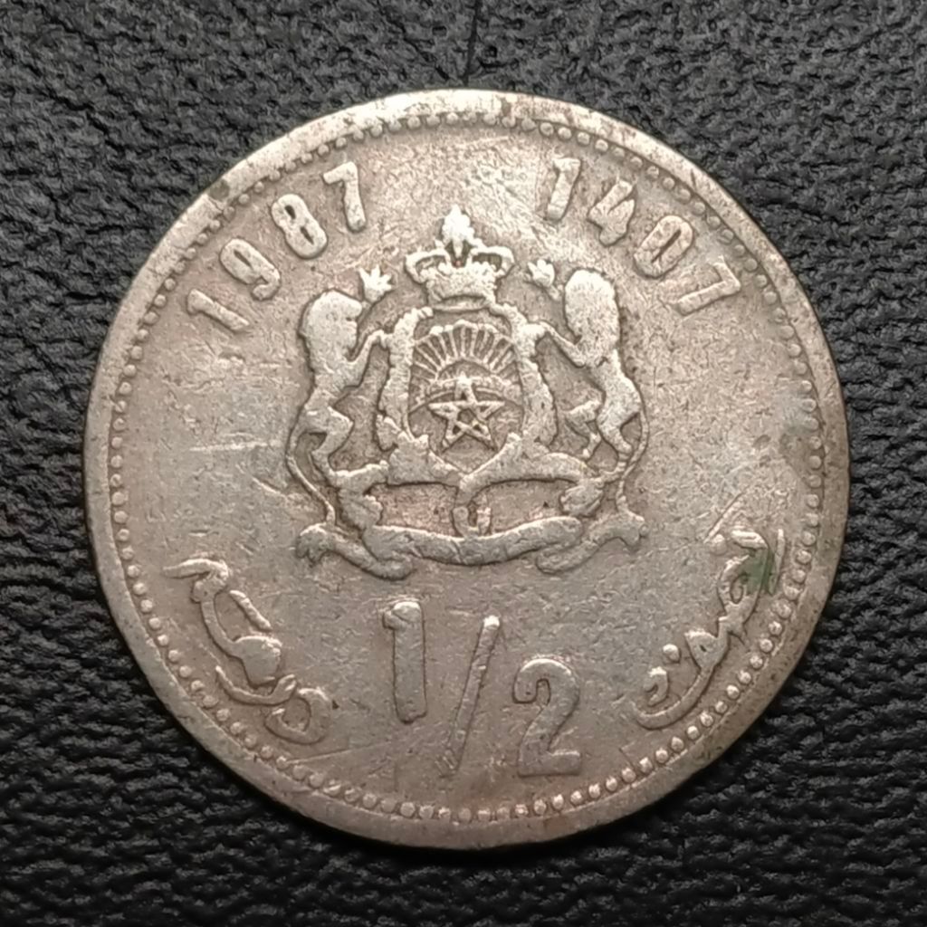 Koin Kuno Maroko 1/2 Dirham 1987 koleksi