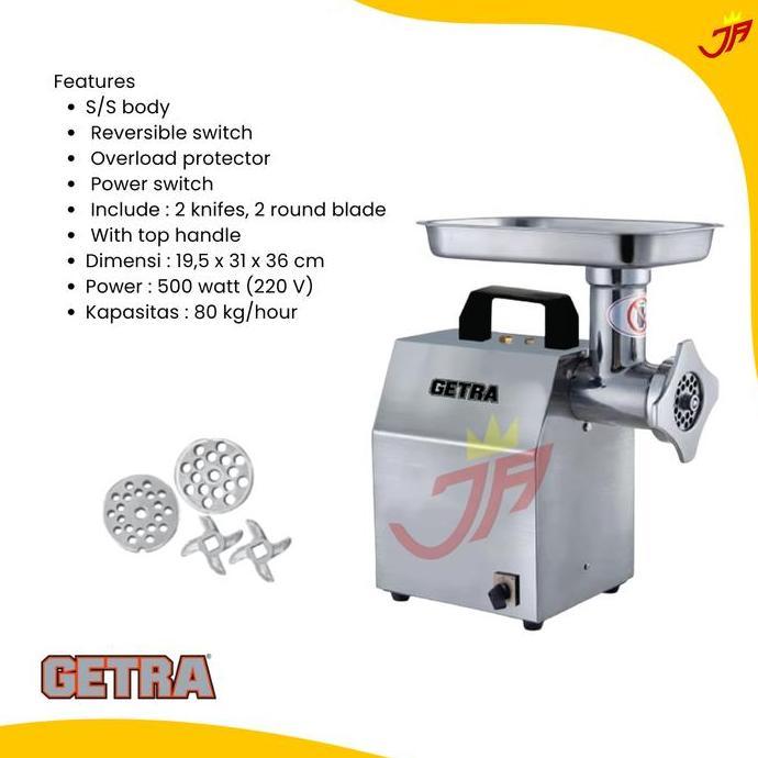 GETRA Meat Grinder TJ-8YG Mesin Penggiling Daging Stainless Steel Multifungsi untuk Bakso, Sosis & U