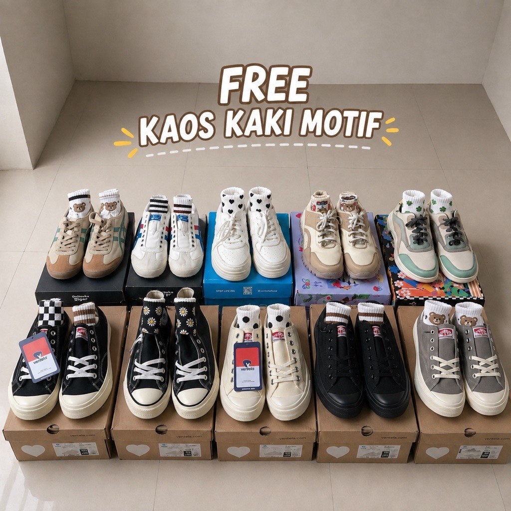 FREE KAOS KAKI SEPATU UNDER 200RIBU(VENTELA,ADORABLE PROJECT,KRONIKEL PROJECT,ONITSUKA TIGER)