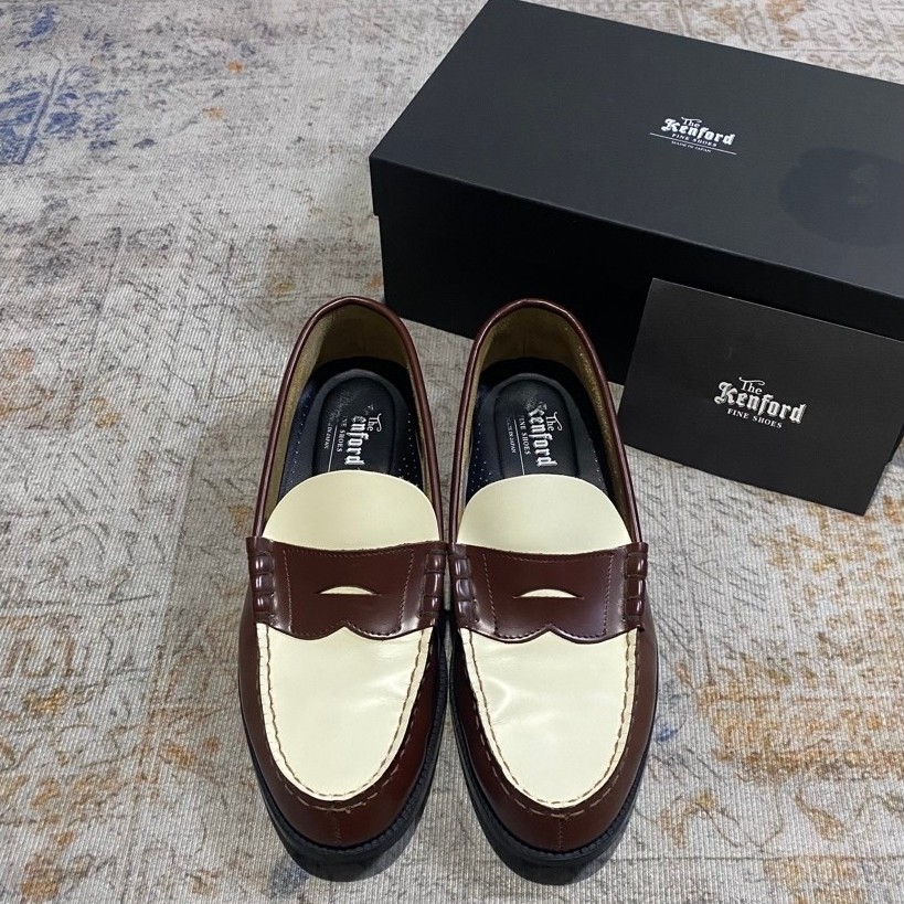 THE KENFORD FINE SHOES MENS COMBI LOAFERS - BROWN/WHITE (26,5CM)