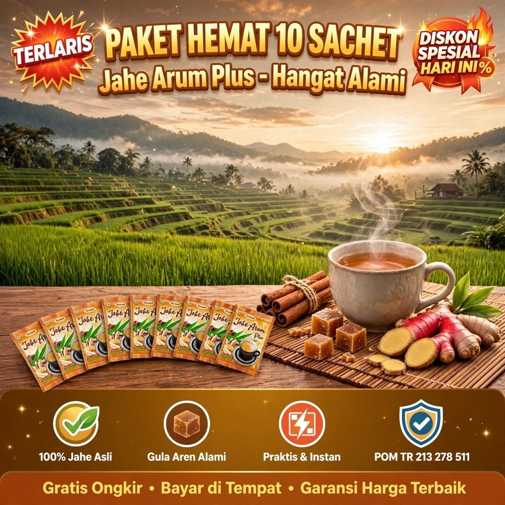 Jahe Instan Gujati Jahe Arum -  10Sachet Rasa Nikmat, Menghangatkan Tubuh, Meredakan Mual