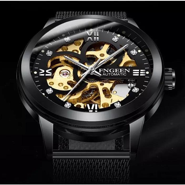 TERBARU FNGEEN 6018 Mekanik Otomatis Jam Tangan Pria Luxury Stainless Steel Original Anti Air Automa