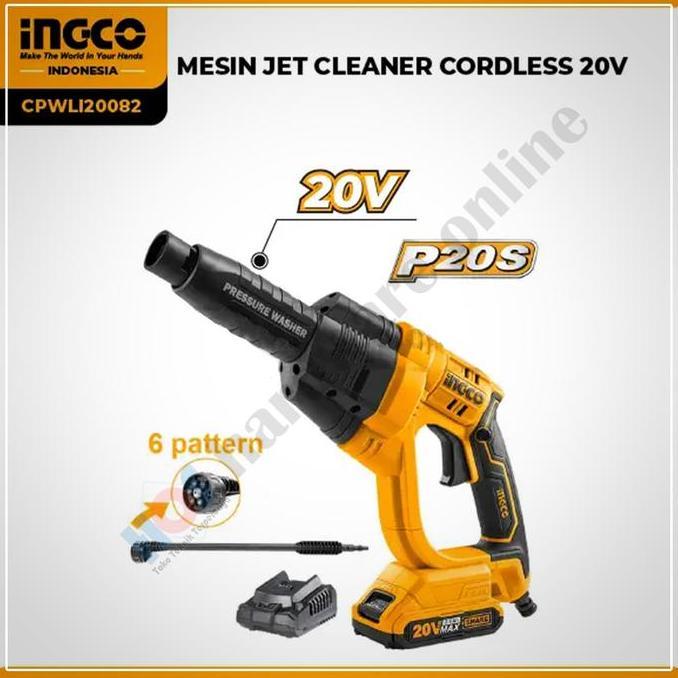 <<<<<] INGCO MESIN JET CLEANER CORDLESS 20V CPWLI20082 Mesin Cuci Steam