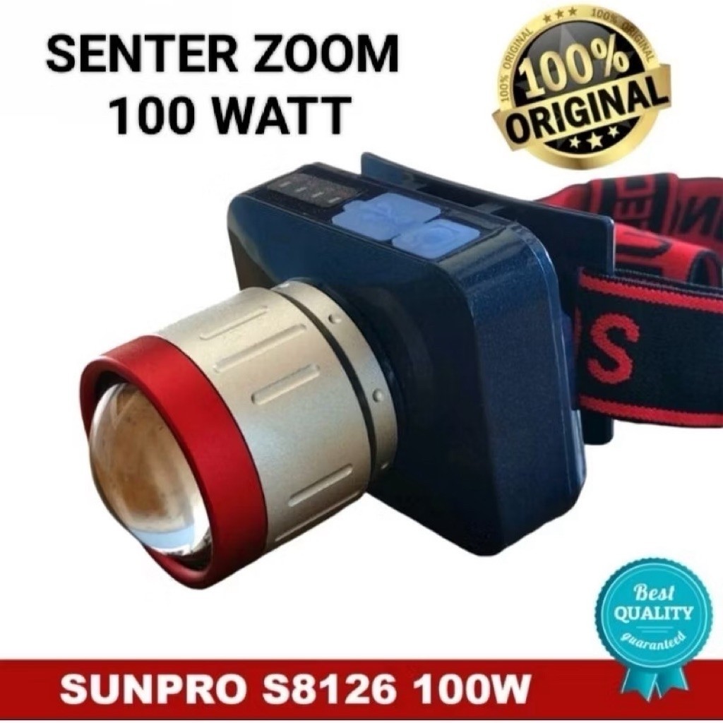 Sunpro Senter Kepala S-8126 Zoom 100 Watt Super Terang - Senter Zoom Fokus