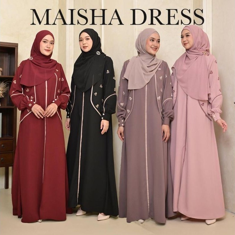 Greenism Maisha Dress Gamis Polos Aksen Bordir