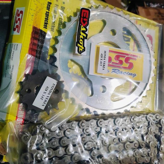 NEW gear SET 428H VERZA 14 41 Gir SSS CHAINKIT rantai HITAM TEBEL megapro