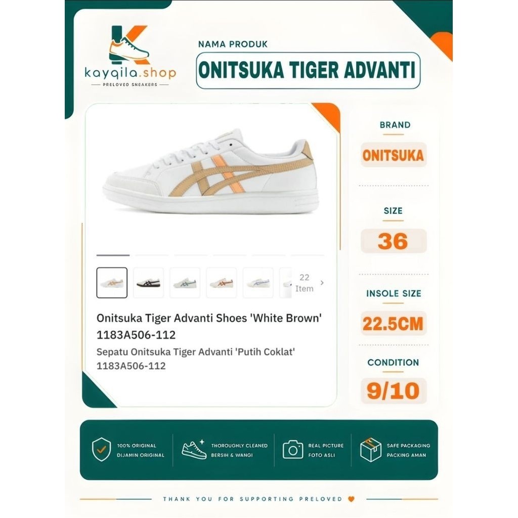 Sepatu Onitsuka Tiger Advanti Size 36 Preloved Second Original