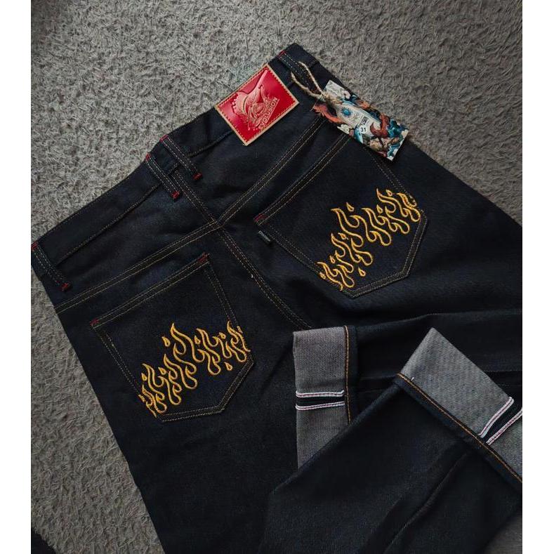Evolution Ferox Celana Jeans Pria Raw Denim Selvedge 14 Oz Premium Straight Original Dan Terpercaya