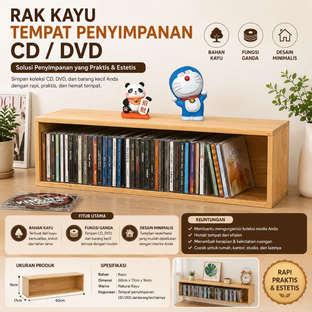 Rak Kayu Tempat Penyimpanan CD atau DVD