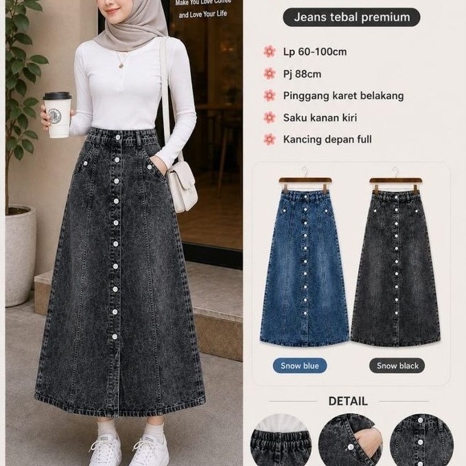 Mareta Skirt - Savai Rok Jeans Kancing Tebal (Athaya)
