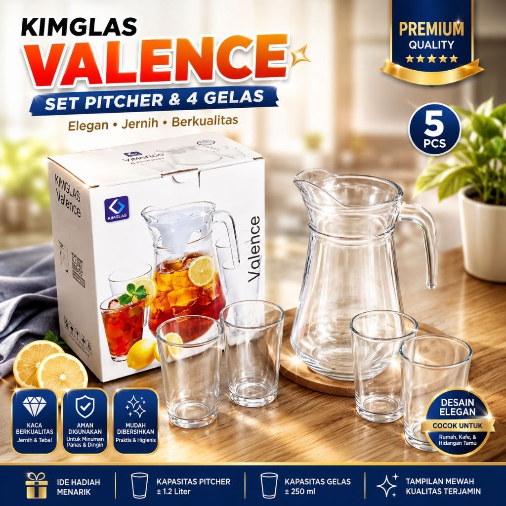 TEKO Set 4IN1 Pitcher Kaca 1.2 Liter 4 Gelas / Kado / Hadiah