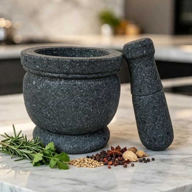 Lumpang Mini Batu Asli Gunung Merapi 12 cm + Alu / Tumbukan / Ulekan,Lesung Batu Asli