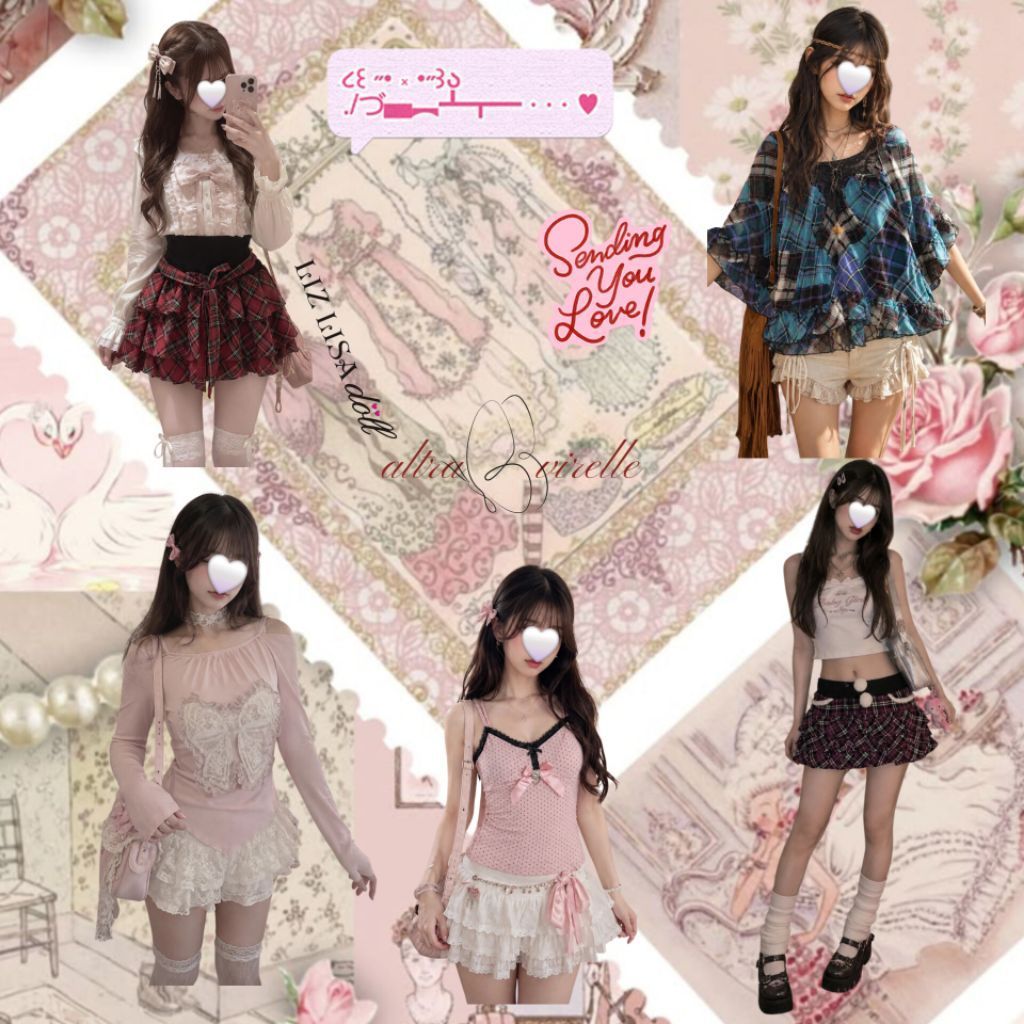 Tiered Skirt by Liz Lisa Doll Fitted PolkaDot Tank New bkk Bohemian Plaid Bow Long Sleeve Lace Plaid