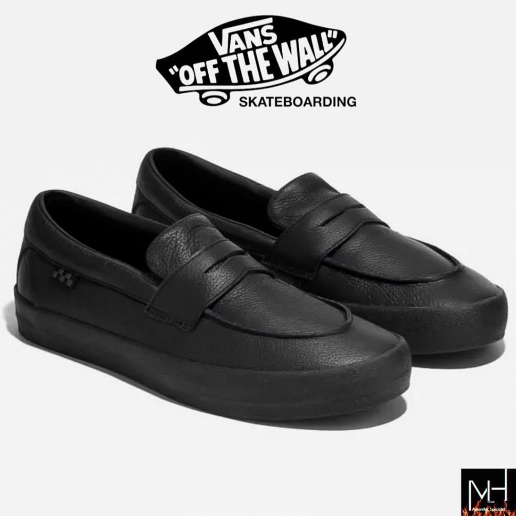 FLASH SALE VANS SLIP-ON SKATEBOARDING STYLE 53 LOAFER LEATHER FULLBLACK ORIGINAL 100%