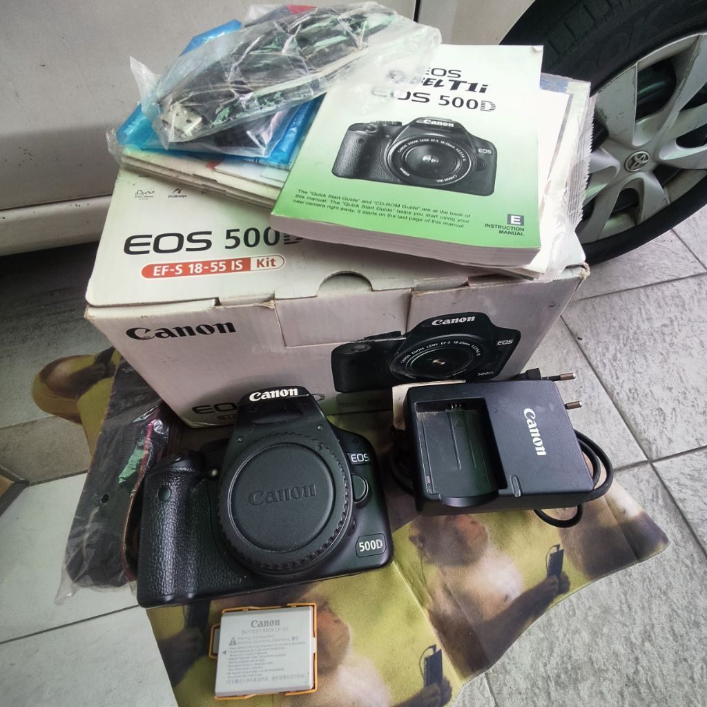 GARANSI CANON EOS 500D FULLSET charger adaptor baterai battery minus siap pakai kamera dslr analog c