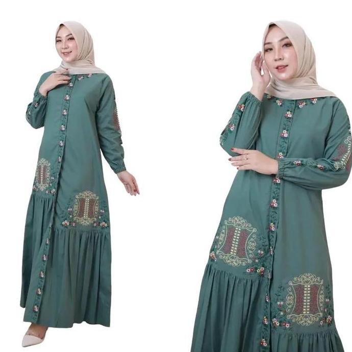 gamis bordir jumbo katun toyobo bordir pintu aceh Muslim Wanita Dress Baju Panjang Pesta Dewasa Rema