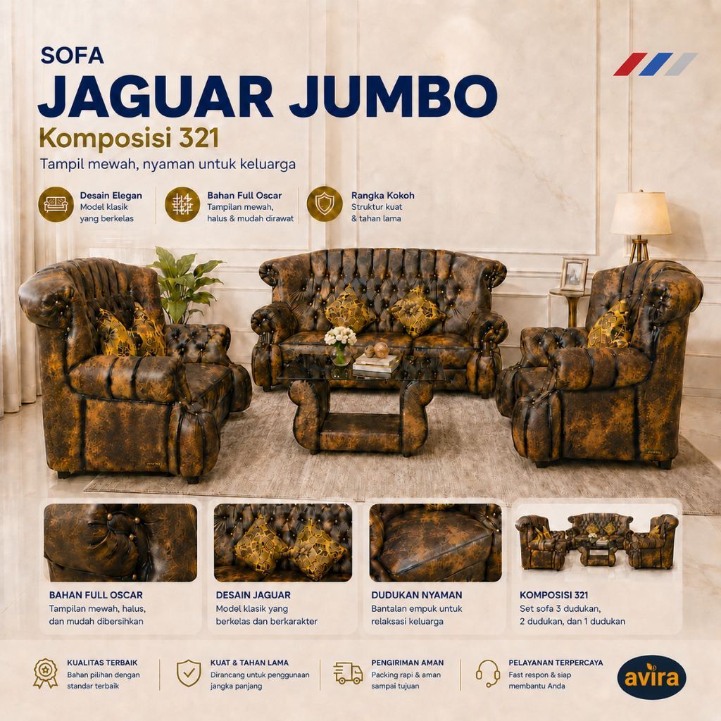 Sofa Jaguar Jumbo 321 - Sofa Jaguar Mini 221 Avira Full Oscar Set Sofa Klasik Ruang Tamu Keluarga