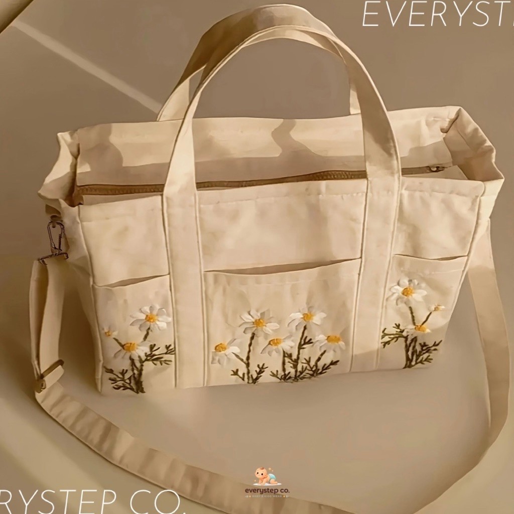 Everystep - Tas perlengkapan anak tas popok anak tas botol susu motif bunga daisy warna krem dengan 