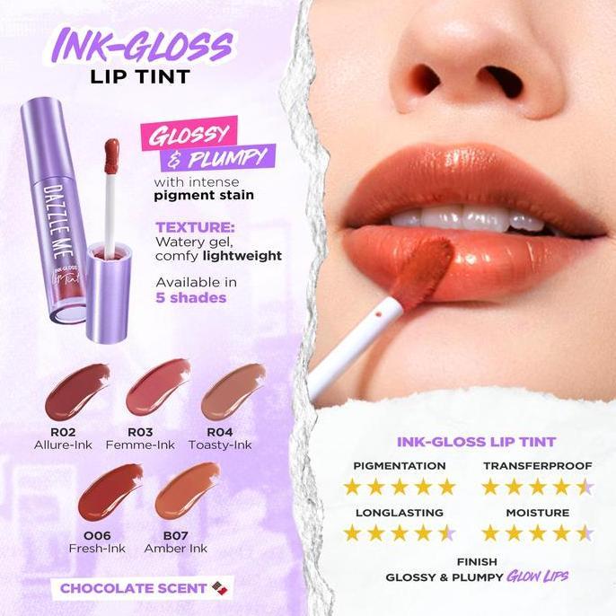 Sb22 [Best Seller] Dazzle Me Ink Gloss Lip Tint/Liptint Glossy Plumpy Finish High Pigmented Colors T