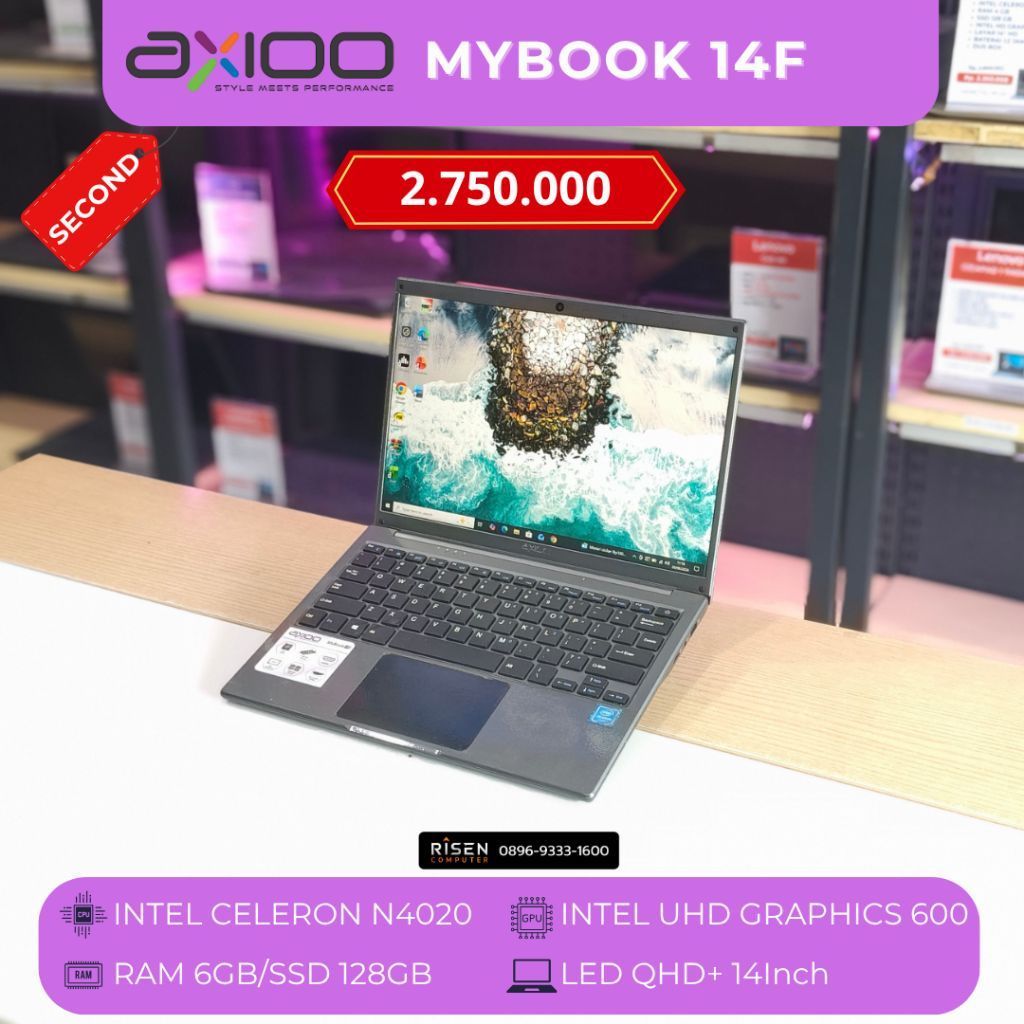 AXIOO MYBOOK 14F Intel Celeron N4020 RAM 6GB SSD 128GB QHD+ 14Inch Notebook Second Bekas Laptop