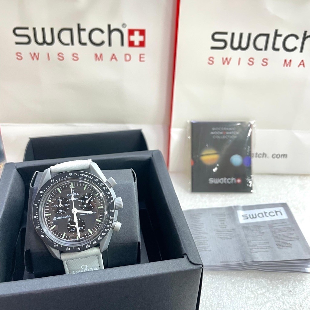 New Seri 0MG SWATCH SWISS MADE - Jam Tangan Pria Analog Chronograph Stopwatch Aktif Include Box + Ba