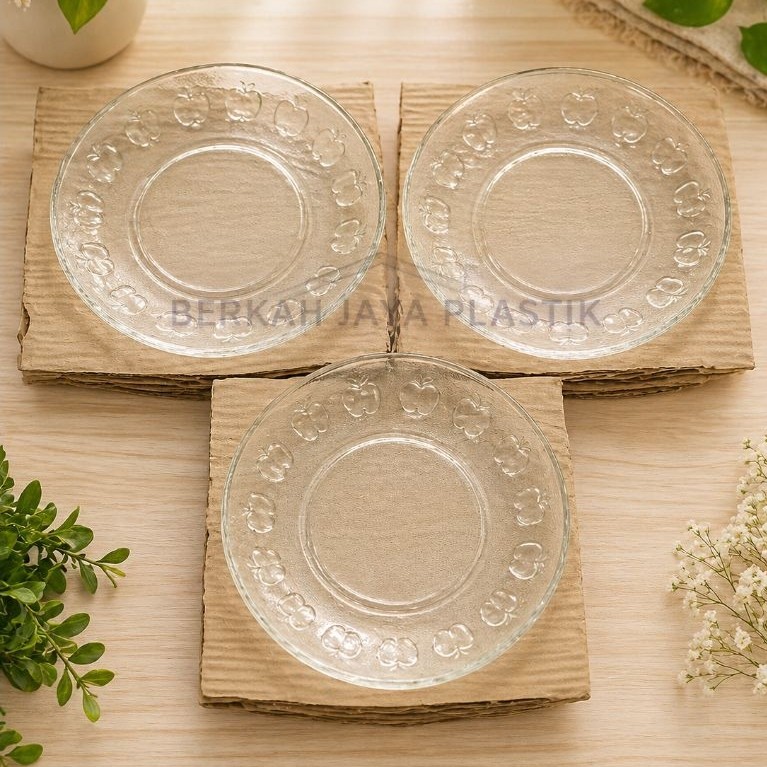 ( 6 / 12 PCS ) LEPEK KACA MOTIF APEL / LEPEK KOPI / TATAKAN GELAS BENING