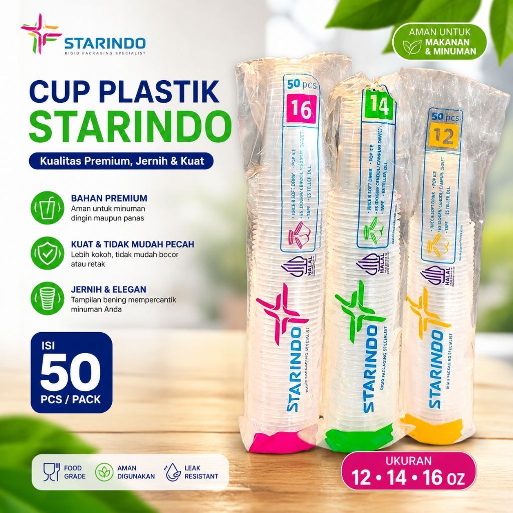 Gelas Cup STARINDO 12oz 14oz 16oz Datar