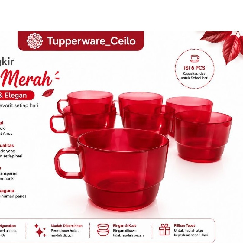 Cangkir WTC Merah Tupperware isi 3