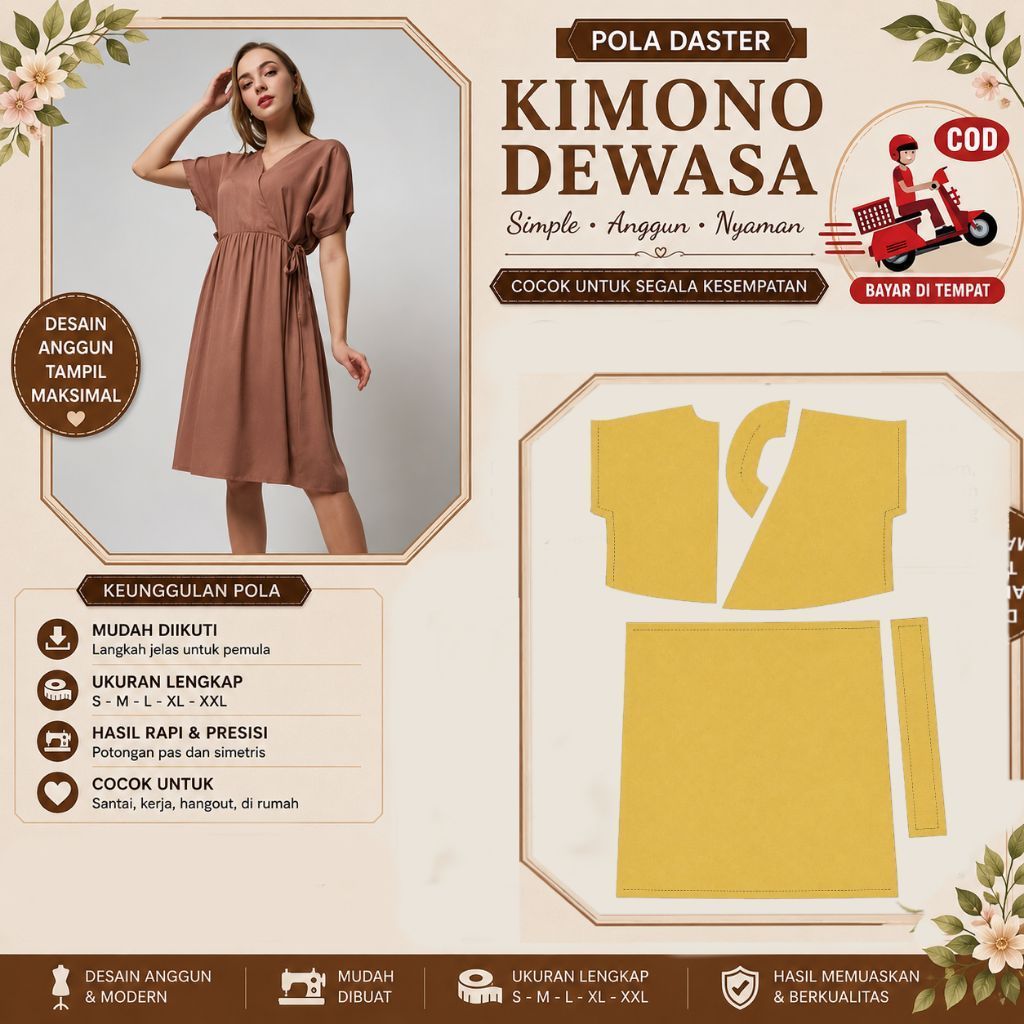 Pola Daster Kimono Dewasa | Pola Instan Daster | Pola Jiplak | Pola Jahit |