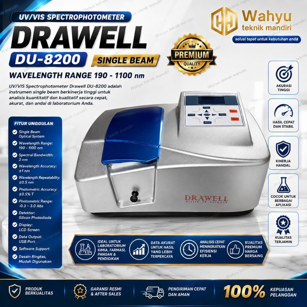 DRAWELL DU8200 DU-8200 UV VIS Spectrophotometer Single Beam 190-1100nm UV Visible Spectrophotometer 