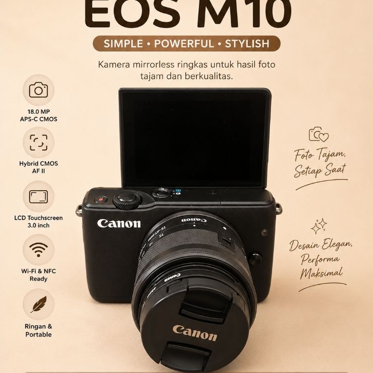 Mirrorless Canon M10 Mulus Seperti Baru Dengan Lensa
