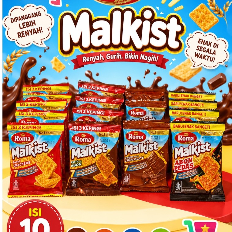 Roma Malkist Crackers / Abon Gurih / Cokelat isi 10 pcs Biskuit